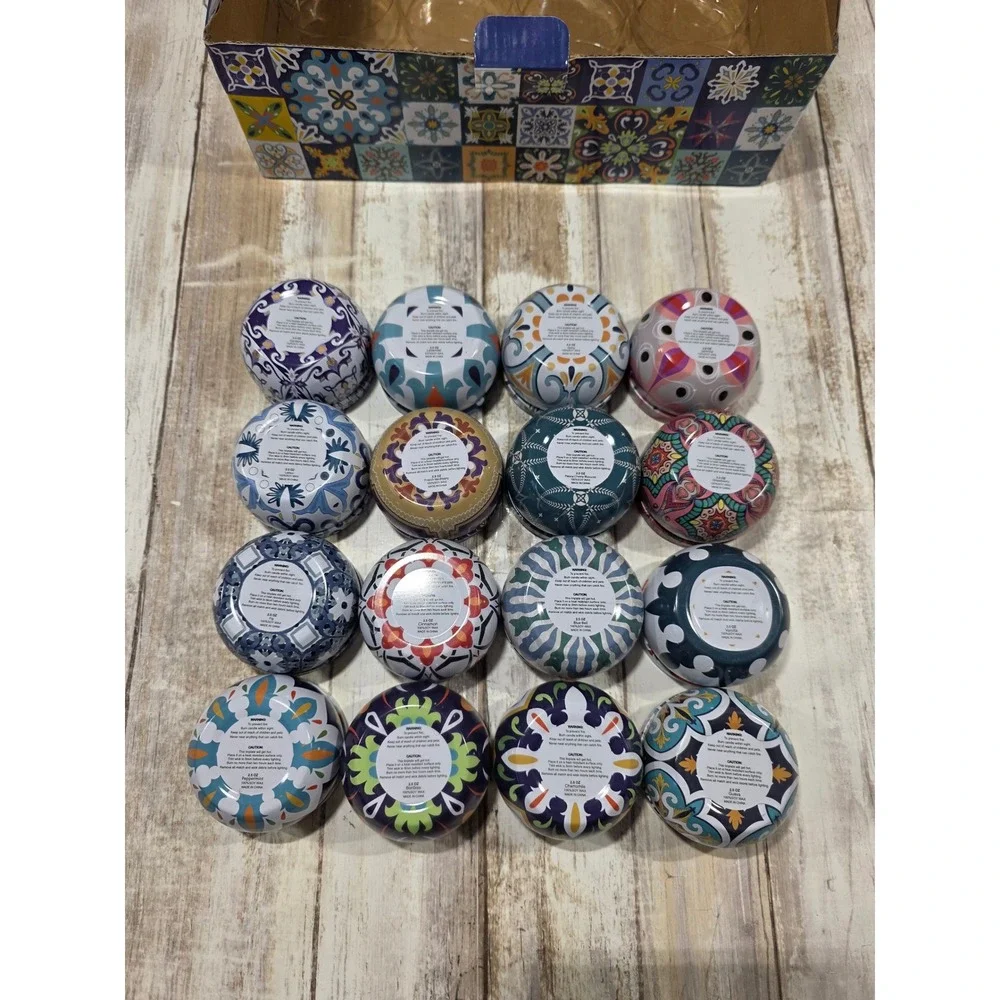 12 Pack Scented Soy Wax Candles in Decorative Boho Tins 2.5oz Each Gift‎ Set